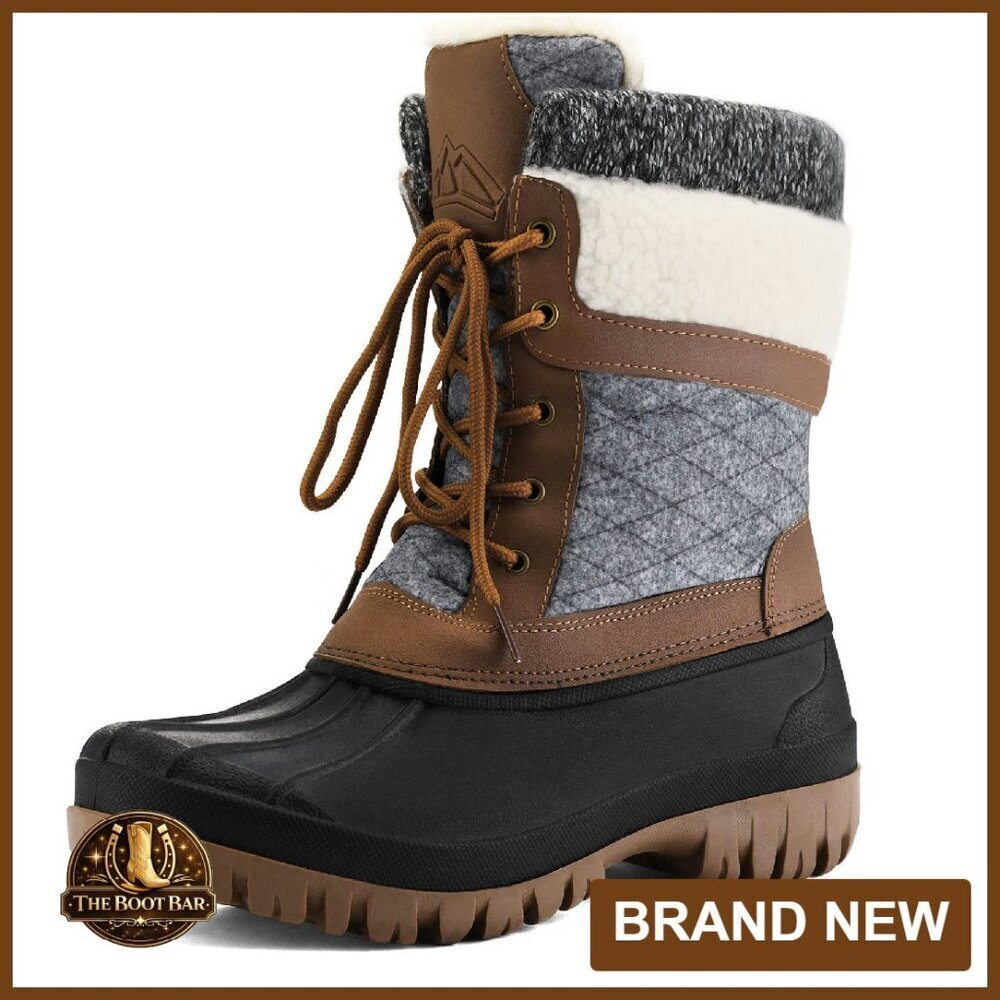 Women's Waterproof Snow Boots Insulated Mid-Calf Lace Up Winter Booties
